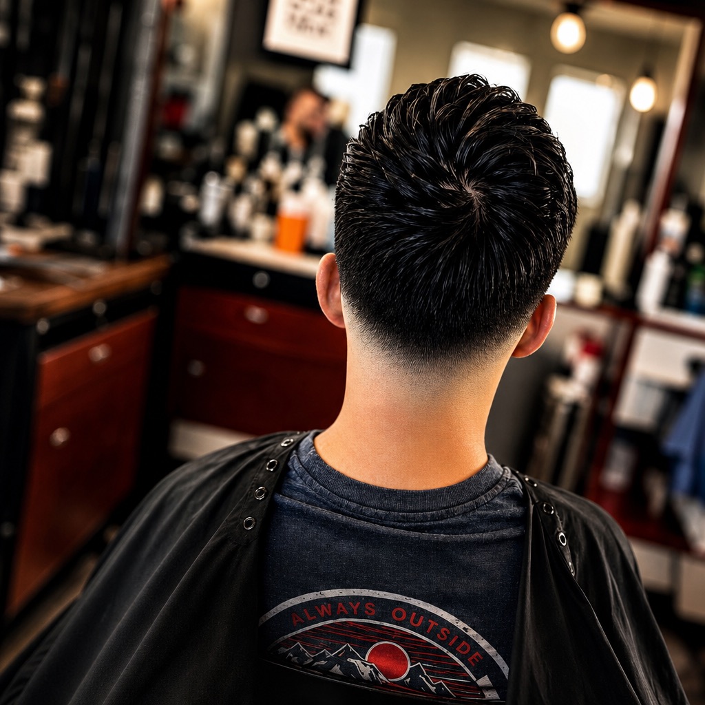 Modern men's haircut with sharp edges by Amber